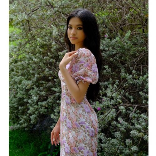 KAMELLIA DRESS - Váy hoa nhí màu tím tay ngắn phồng Lavender cao cấp KAMELLIA