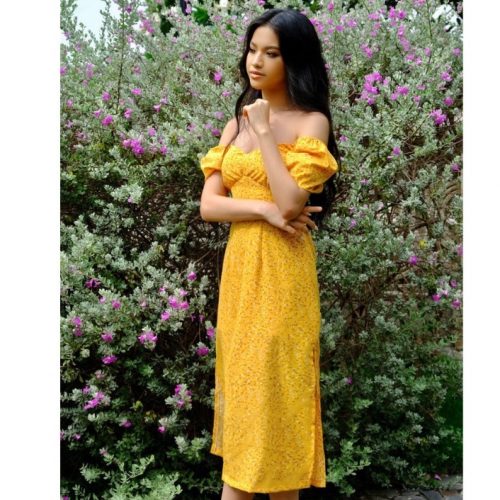 KAMELLIA DRESS - Váy hoa nhí vàng tay ngắn phồng Marguerite cao cấp KAMELLIA