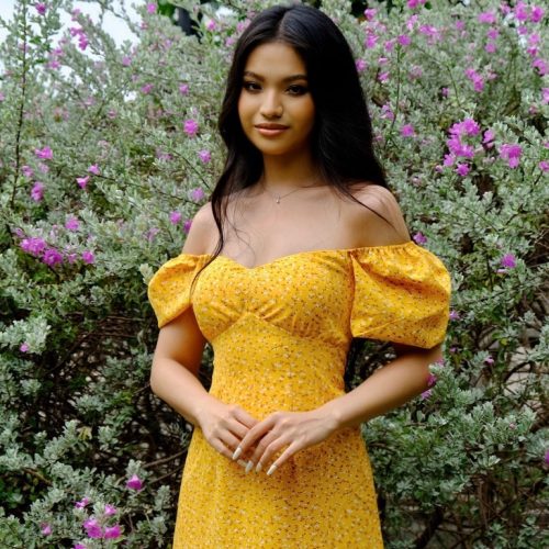 KAMELLIA DRESS - Váy hoa nhí vàng tay ngắn phồng Marguerite cao cấp KAMELLIA