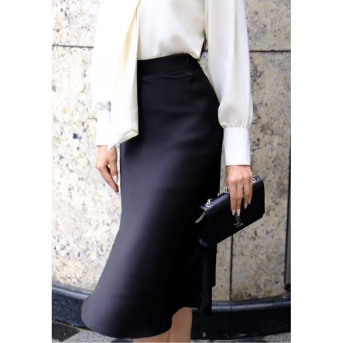 KAMELLIA SET - Áo sơ mi trắng kem công sở tay dài cột nơ Maine White phối chân váy bút chỉ xẻ tà KAMELLIA