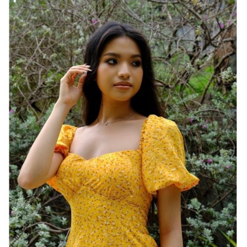 KAMELLIA DRESS - Váy hoa nhí vàng tay ngắn phồng Marguerite cao cấp KAMELLIA