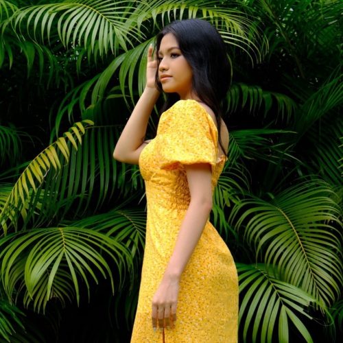 KAMELLIA DRESS - Váy hoa nhí vàng tay ngắn phồng Marguerite cao cấp KAMELLIA